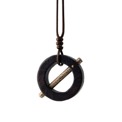 Ebony Wood Circle Pendant Necklace | Handcrafted Wooden Necklace N01 iBrilliance