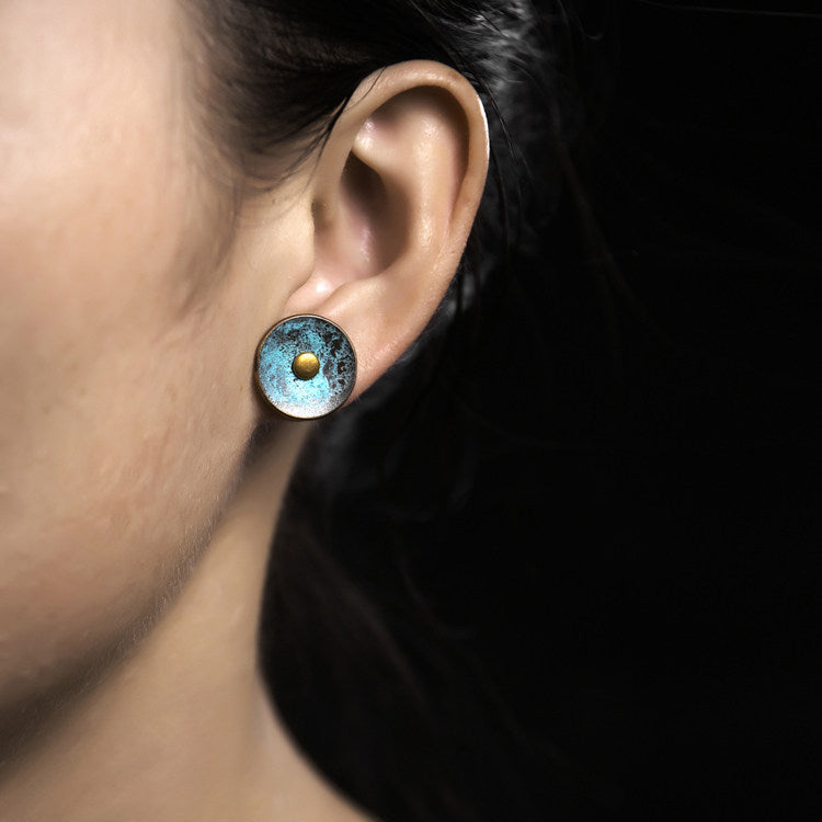Patinated Bronze Disc Stud Earrings | ER02