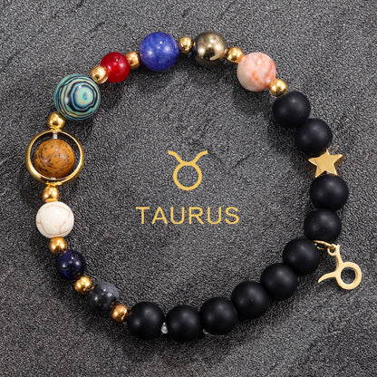 Twelve Constellations Bracelet Beaded Natural Stone Bracelet Universe Space Eight Planets Stone Picture Stone