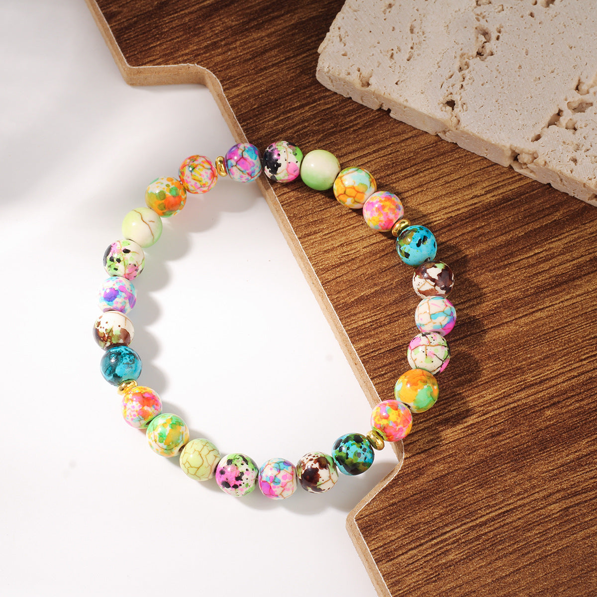 Bohemian Natural Stone Seven Chakra Yoga Synthetic Turquoise Bracelet for Women Beaded Round Bead Bracelet