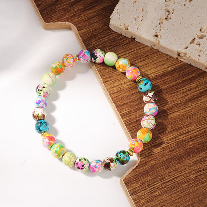 Bohemian Natural Stone Seven Chakra Yoga Synthetic Turquoise Bracelet for Women Beaded Round Bead Bracelet