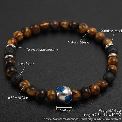 Crystal Tiger Eye Natural Stone Beaded Bracelet, Vintage Stainless Steel Bracelet NK07-6