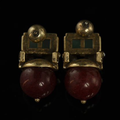 Vintage Light Luxury Red Agate Natural Stone 95 Silver Needle Copper Alloy Earrings