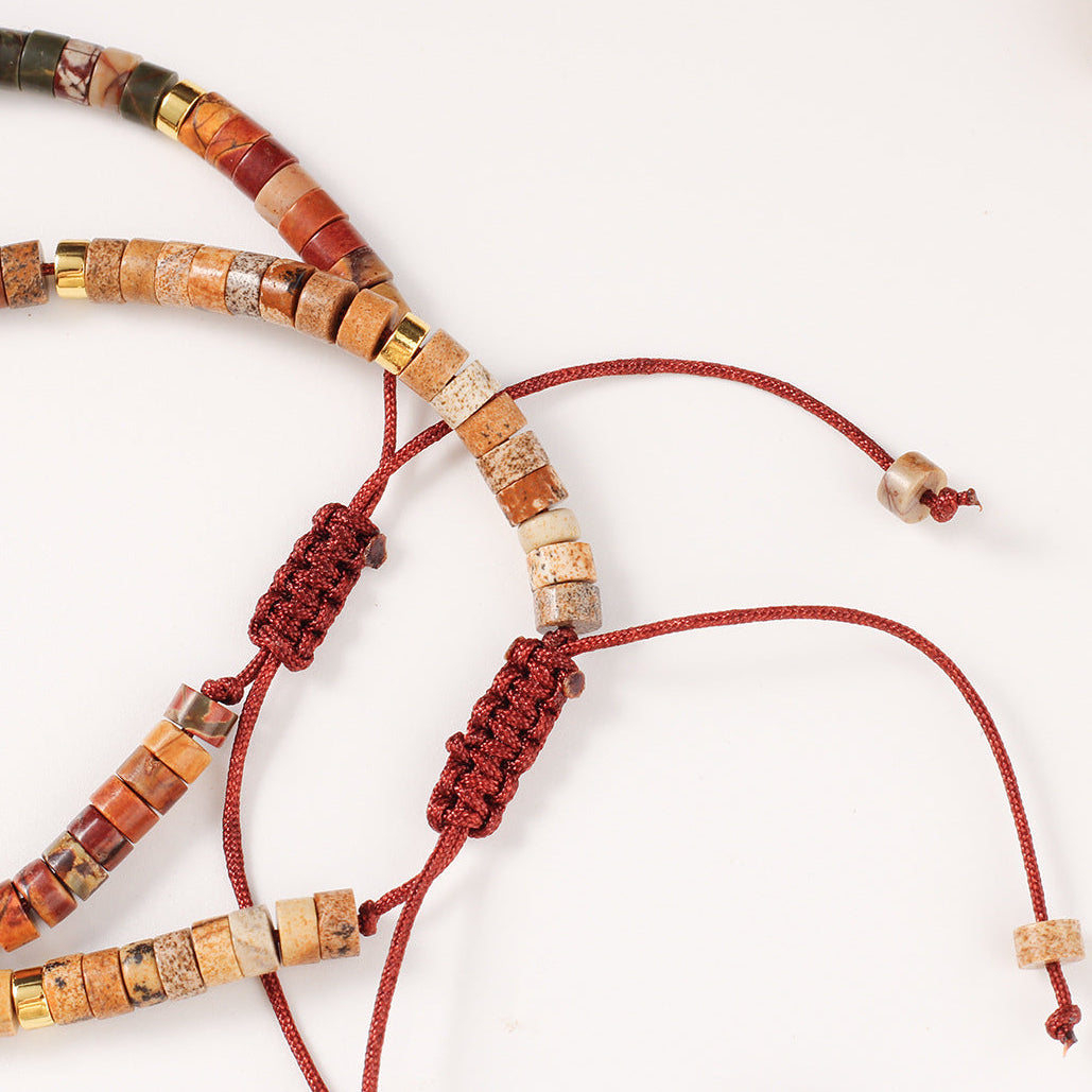 Adjustable Handmade Woven Bracelet Natural Stone Bohemian Colorful Aventurine Purple Braided Bracelet