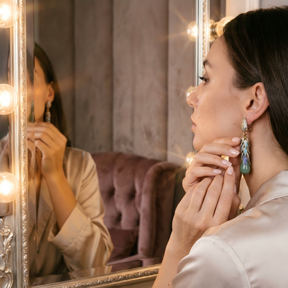 Green Natural Stone Vintage Earrings - Gilded Leaf Elegance | iBrilliance