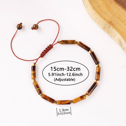Natural Tiger Eye Stone Handmade Braided Bracelet for Men and Women, Adjustable Long Tube Woven Bracelet