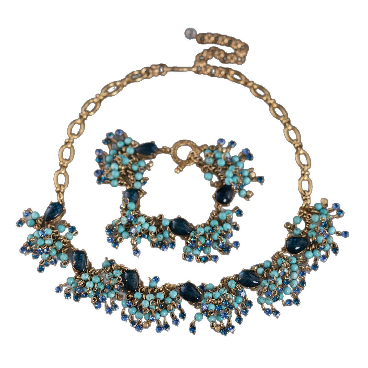 Vintage Retro Gold Atmospheric Natural Stone Round Bead Tassel Fan-shaped Necklace