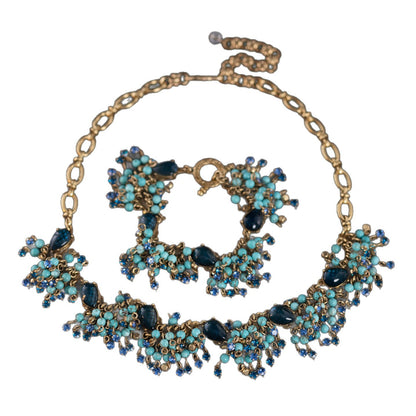 Vintage Retro Gold Atmospheric Natural Stone Round Bead Tassel Fan-shaped Necklace