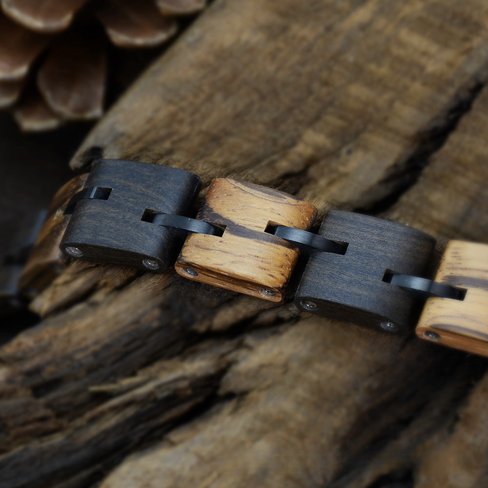 Sandalwood Bracelet | Vintage Stainless Steel & Natural Wood Bracelet