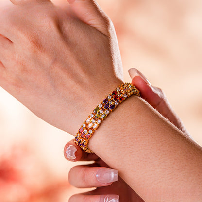 Triple-Stack Colorful Zircon Inlaid Bracelet