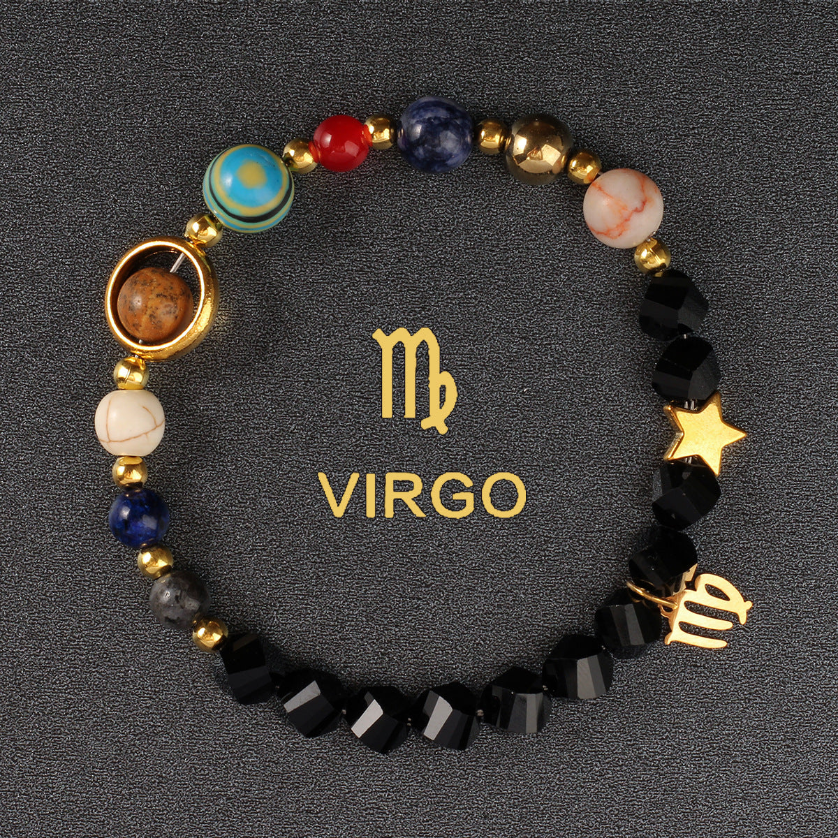 Twelve Constellations Bracelet Beaded Natural Stone Bracelet Universe Space Eight Planets Stone Picture Stone