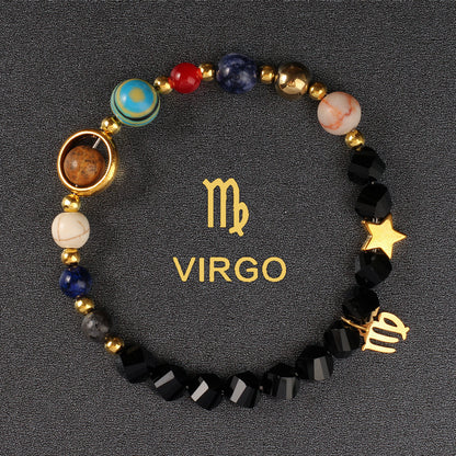 Twelve Constellations Bracelet Beaded Natural Stone Bracelet Universe Space Eight Planets Stone Picture Stone