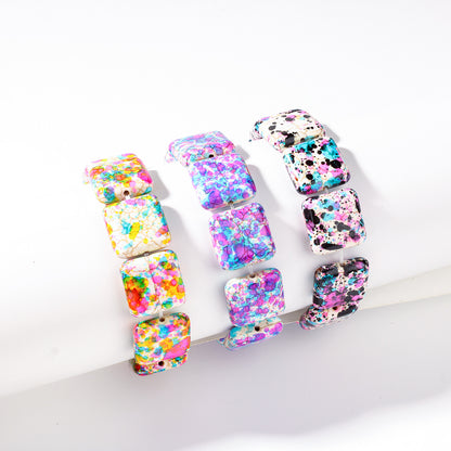 Square Natural Stone Hand-Strung Colorful Bracelet Beach Vacation Bohemian Bracelet Turquoise
