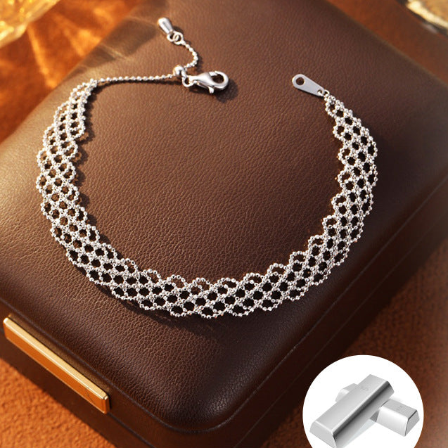 S925 Sterling Silver Double-Sided Lace Bracelet | Woven Bracelet BR08