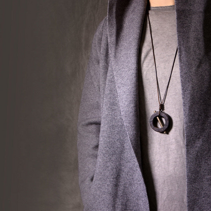 Ebony Wood Circle Pendant Necklace | Handcrafted Wooden Necklace N01