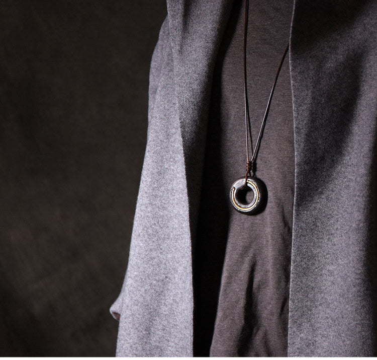 Ebony Wood Ring Pendant Necklace | Handcrafted Wooden Necklace N05