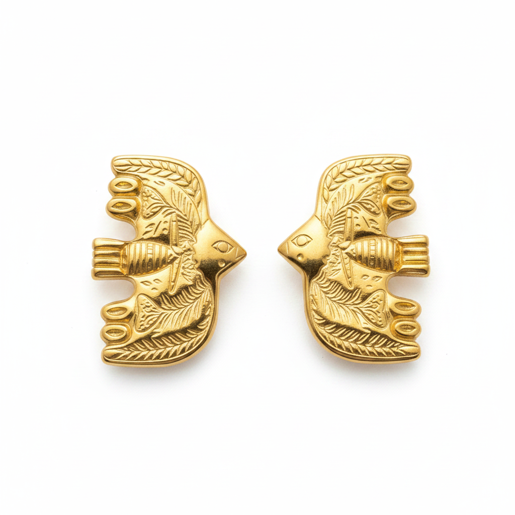 Wondrous Soaring Bird Stud Earrings | Engraved Artisan Jewellery E02 Earring