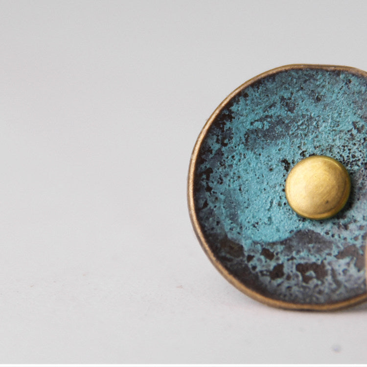 Patinated Bronze Disc Stud Earrings | ER02