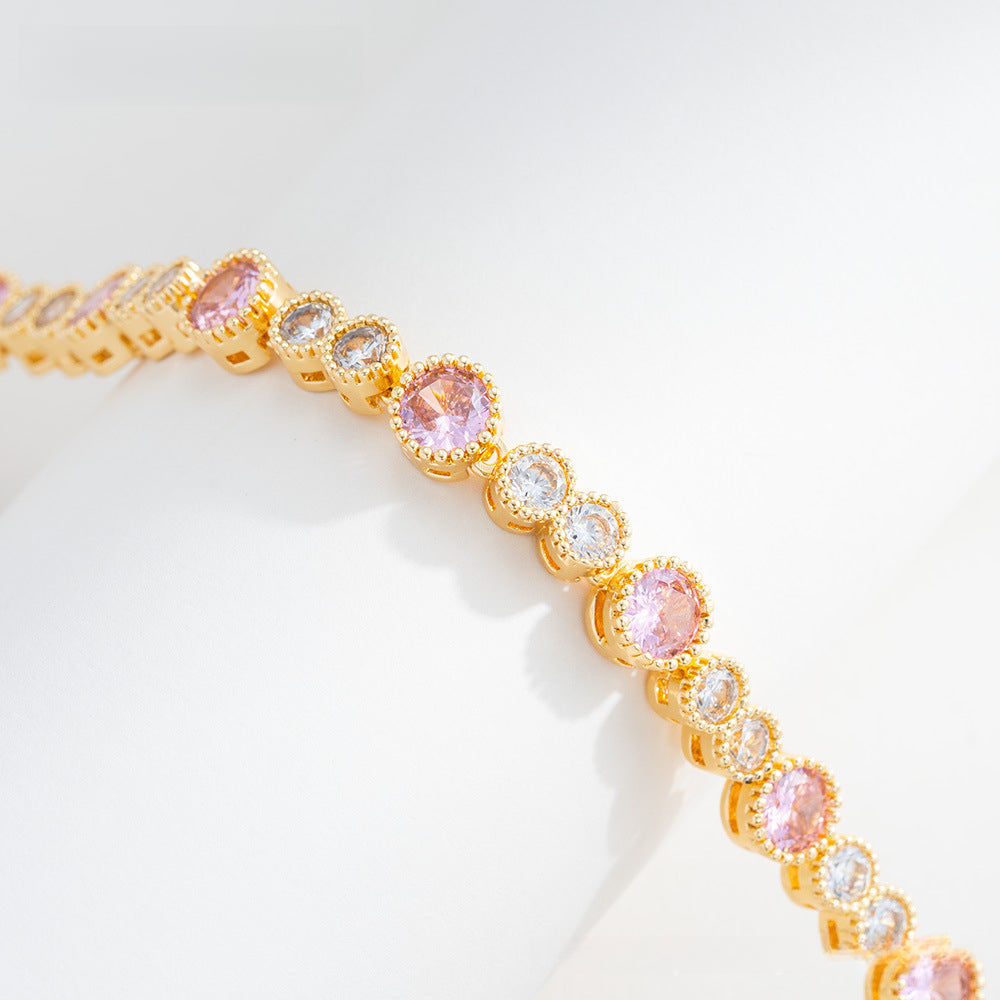 Round Bracelet Jewelry Grade Zircon Inlaid Bracelet Zirconium powder (gold-plated)