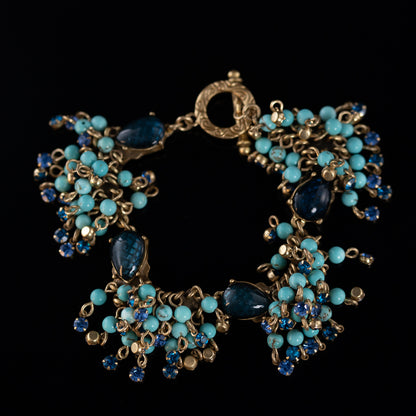 Vintage Retro Gold Atmospheric Natural Stone Round Bead Tassel Fan-shaped Necklace