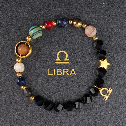 Twelve Constellations Bracelet Beaded Natural Stone Bracelet Universe Space Eight Planets Stone Picture Stone