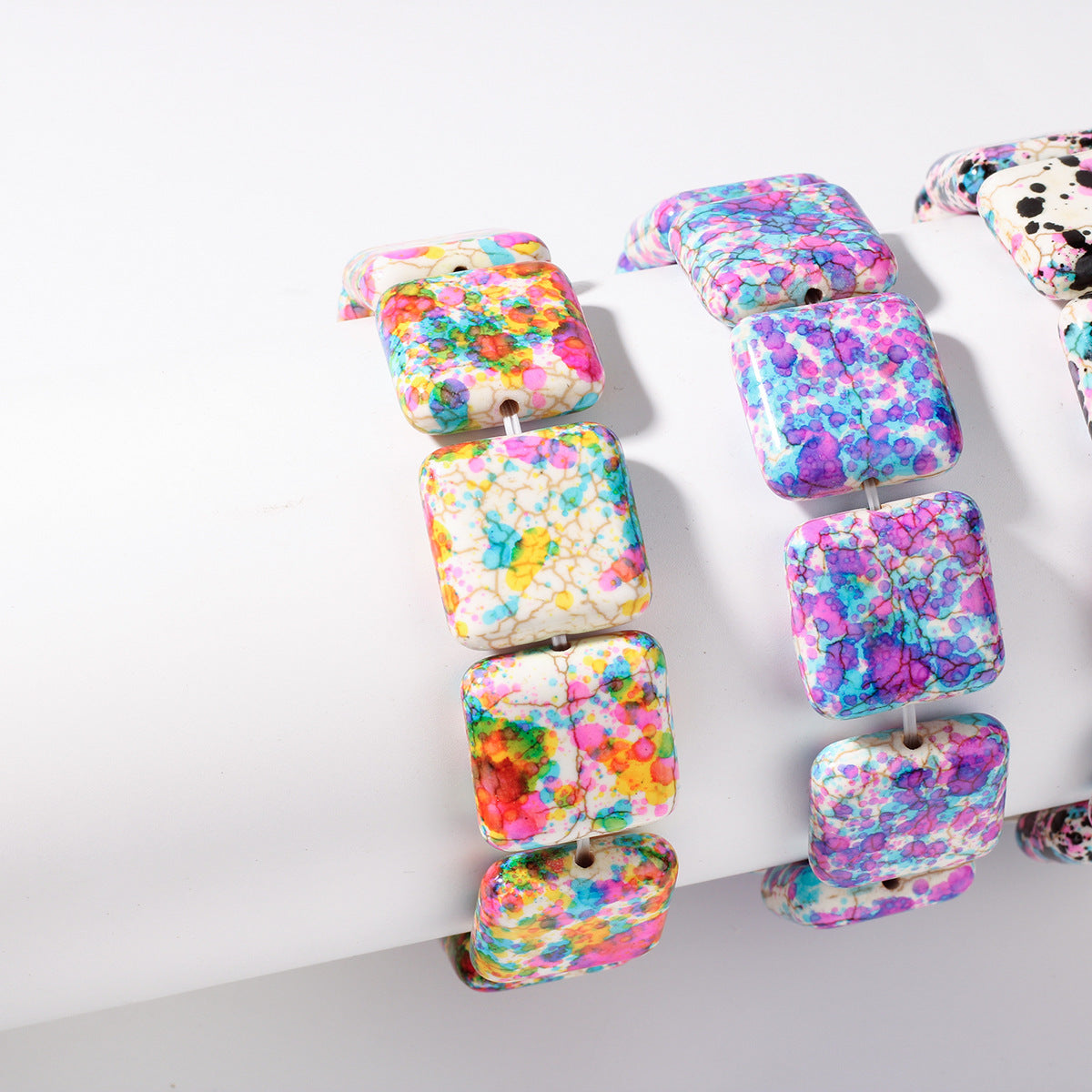 Square Natural Stone Hand-Strung Colorful Bracelet Beach Vacation Bohemian Bracelet Turquoise