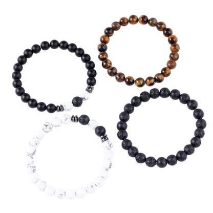 Four-piece Set Natural Stone Bracelet Jewelry Volcanic Stone Tiger Eye Stone Men's Bracelet Stone Beads