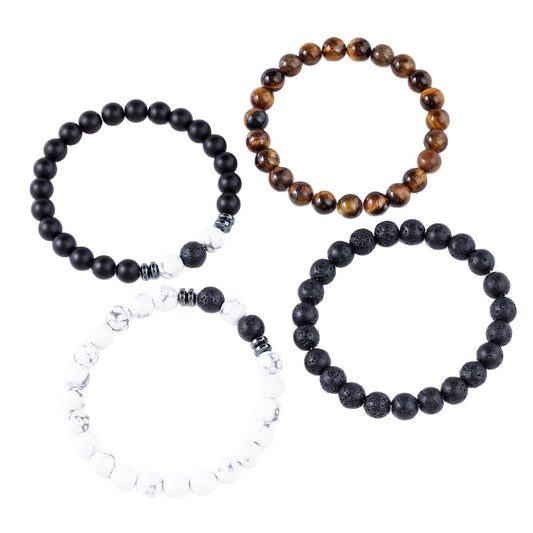 Four-piece Set Natural Stone Bracelet Jewelry Volcanic Stone Tiger Eye Stone Men's Bracelet Stone Beads