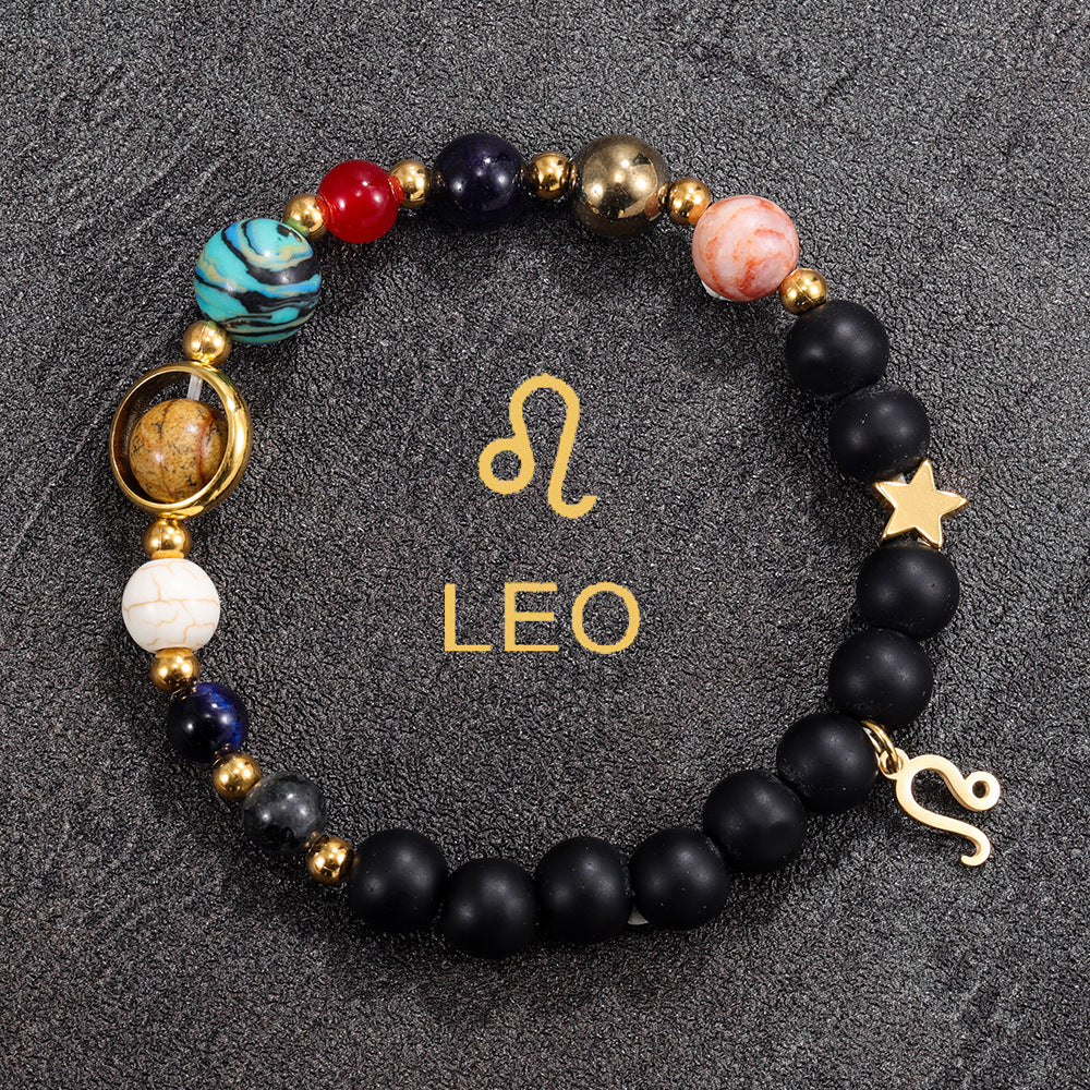 Twelve Constellations Bracelet Beaded Natural Stone Bracelet Universe Space Eight Planets Stone Picture Stone