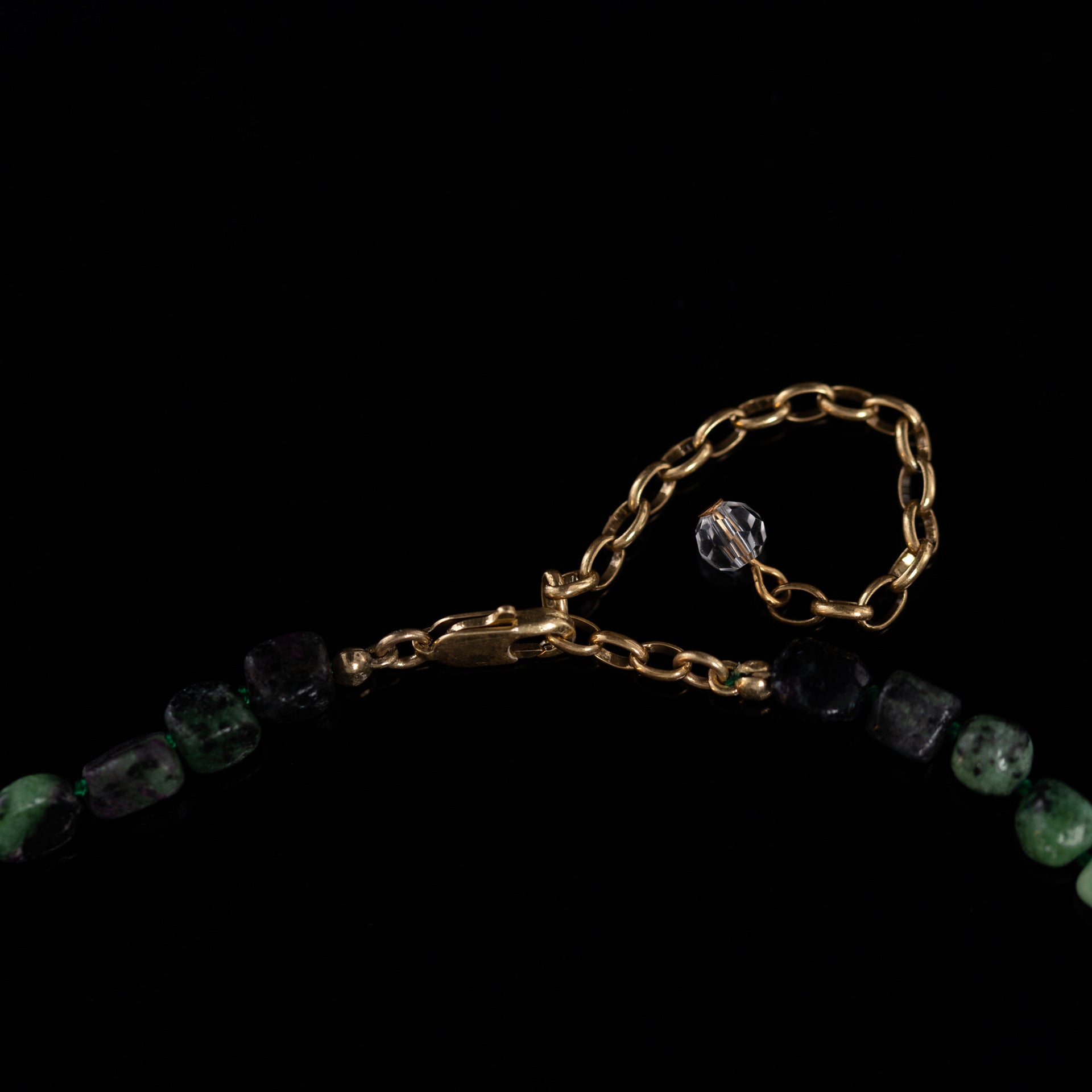 Vintage Antique Bronze Alloy Natural Green Gemstone Fragment Necklace