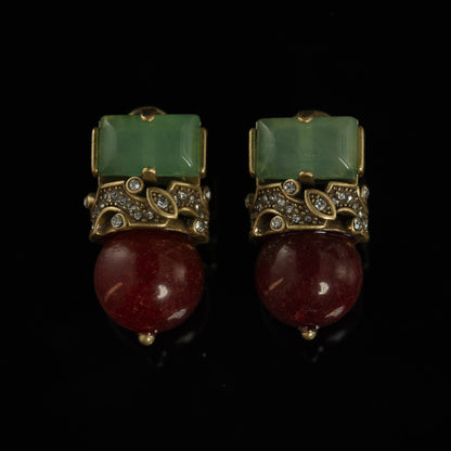 Vintage Light Luxury Red Agate Natural Stone 95 Silver Needle Copper Alloy Earrings