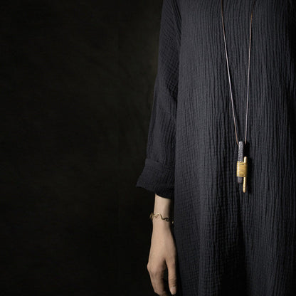 Vintage Ebony & Brass Wire Wrapped Pendant Necklace | NK01