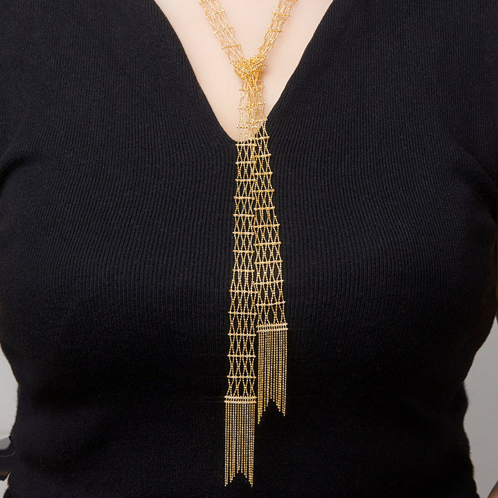 Sterling Silver Lace Fringe Scarf Necklace | Lariat Necklace NK12