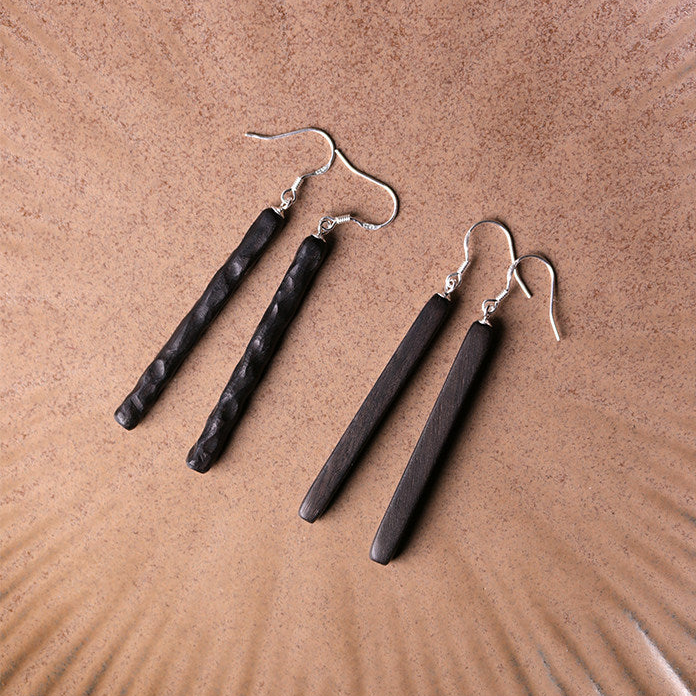 Ebony Wood Bar Drop Earrings | Handcrafted Wooden Earrings ER03