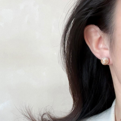 Cocoa Marbled Ceramic Earrings | Round Stud Earrings ER16