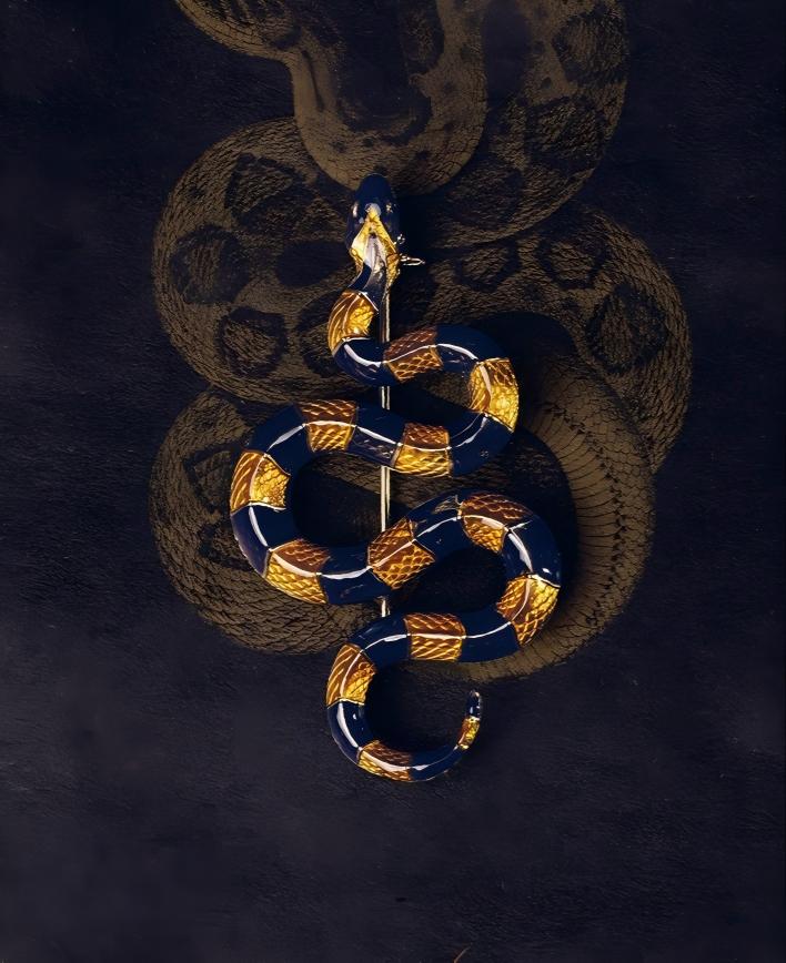 Wondrous Banded Krait Brooch | Brass Enamel Snake Pin B01