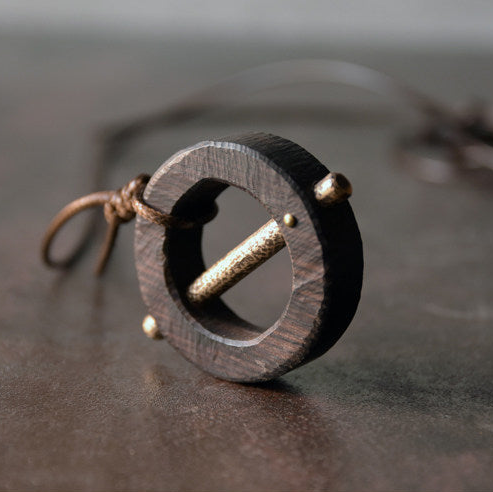 Ebony Wood Circle Pendant Necklace | Handcrafted Wooden Necklace N01