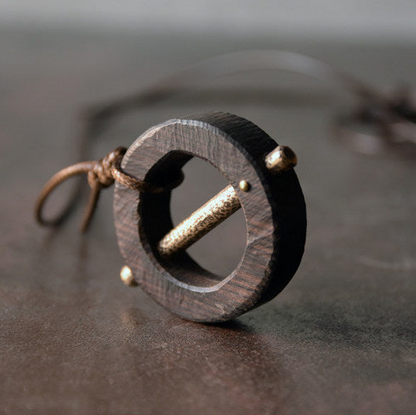 Ebony Wood Circle Pendant Necklace | Handcrafted Wooden Necklace N01