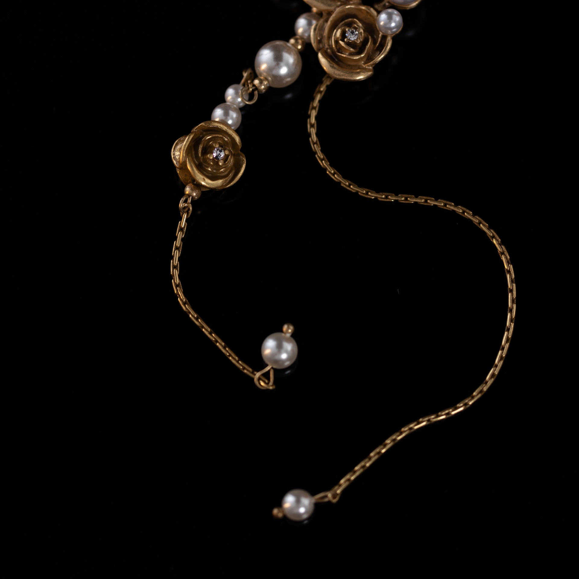 Vintage Copper Alloy Retro Champagne Rose Tassel Necklace