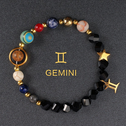 Twelve Constellations Bracelet Beaded Natural Stone Bracelet Universe Space Eight Planets Stone Picture Stone