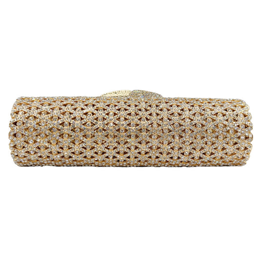 Luminous Hollow Metal Evening Clutch - Radiant Formal Statement | iBrilliance Gold Bottom White Diamond