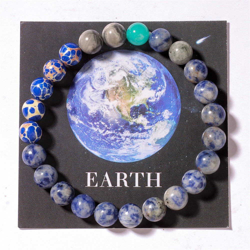 Cosmic Eight Planets Stone Bracelet for Men Beaded Tiger Eye Stone Saturn Beaded Bracelet Starry Sky