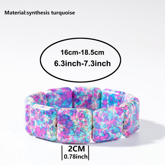 Square Natural Stone Hand-Strung Colorful Bracelet Beach Vacation Bohemian Bracelet Turquoise