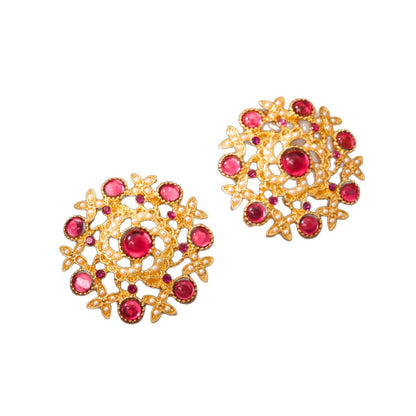 Pink Crystal Radiance: Vintage Round Hollow Earrings | iBrilliance