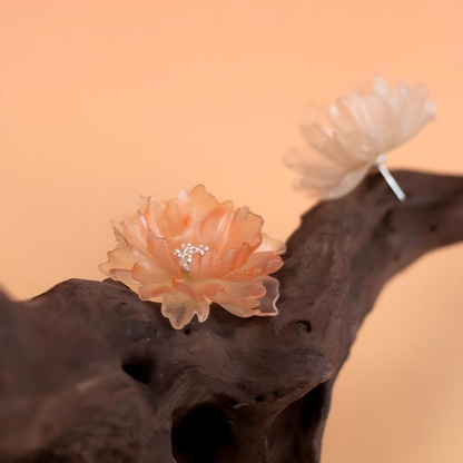 Ablaze | Sculptural Leather Peony Earrings E02
