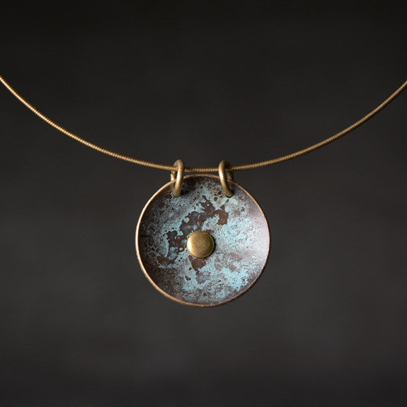 Oxidised Brass Circle Pendant | Necklace NK08