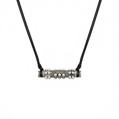 Miao Silver Cylinder Needle Case Pendant Necklace | Vintage Ethnic Wax Rope Long Chain N03