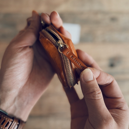 S.Leather Raw Stone Leather Key Pouch | Handmade Vegetable-Tanned Neck Bag P03