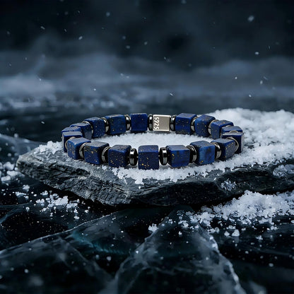 Lapis Lazuli & Black Onyx Cube Bead Bracelet | S925 Silver INSIGHT Collection B01