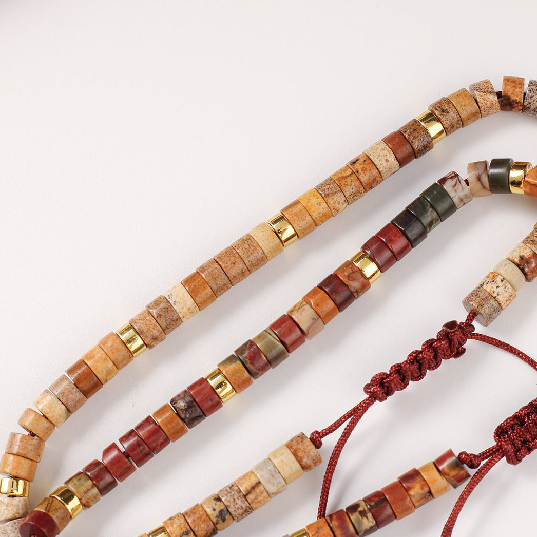 Adjustable Handmade Woven Bracelet Natural Stone Bohemian Colorful Aventurine Purple Braided Bracelet